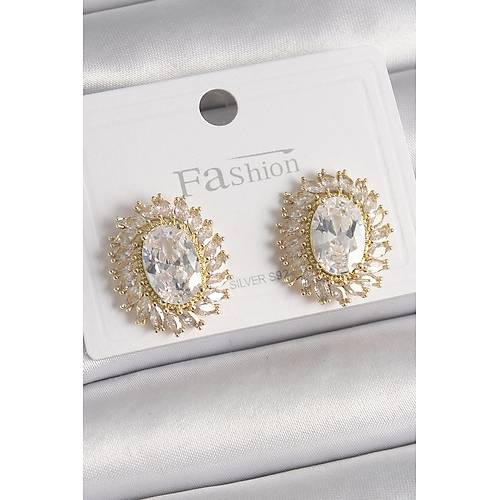 Pirin� Gold Renk Zirkon Ta�l� Kad�n K�pe