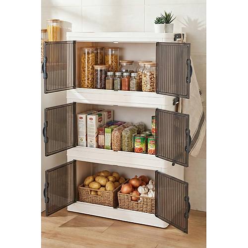 Beyaz �� Katl� Portatif Dolap & �ok Ama�l� Mutfak Ve Kiler D�zenleyici 29x48x84 cm