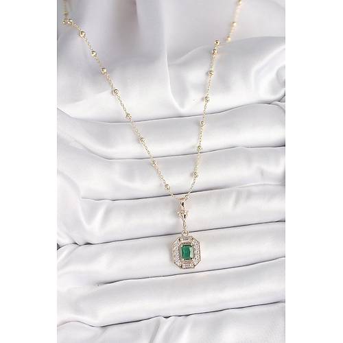 Pirin� Gold Renk Zirkon Ta�l� Top�uk Zincir Serenay Model Kad�n Kolye