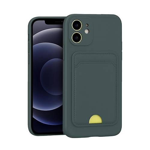 iPhone 11 K�l�f Kelvin Kartvizitli Silikon - Koyu Ye�il