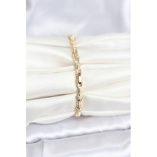 Pirin� Gold Renk VIP Seri Punta Model Zirkon Ta�l� Kad�n Bileklik