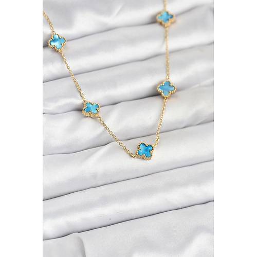 316L �elik Zincir Gold Renk Buz Mavisi Baby Boy Yonca Kad�n Kolye