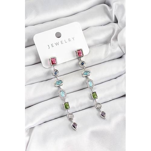 Pirin� Renkli Zirkon Ta�l� Sallant�l� Model G�m�� Renk Kad�n K�pe