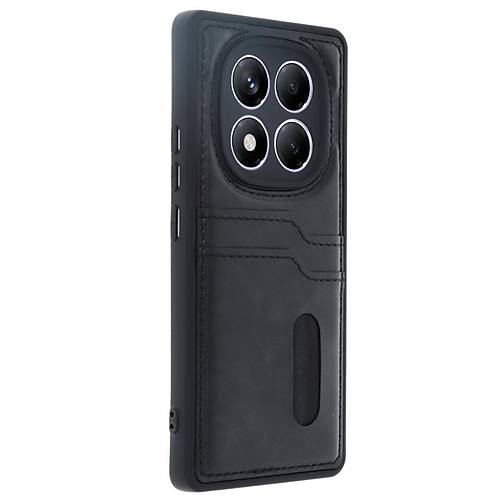 Redmi Note 14 Pro 5G K�l�f Sara Kartvizitli Deri K�l�f - Siyah