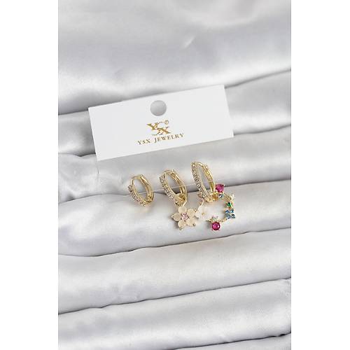 Pirin� Gold Renk �i�ek Model 3'l� Kad�n K�pe