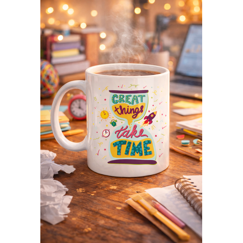 Great Things Take Time Porselen Kupa MODEL 130 � Motivasyon Mesajl� Renkli Kupa, �lham Veren Kahve & �ay Kupas�