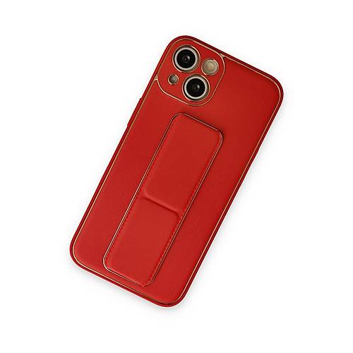 iPhone 14 K�l�f Coco Deri Standl� Kapak - K�rm�z�