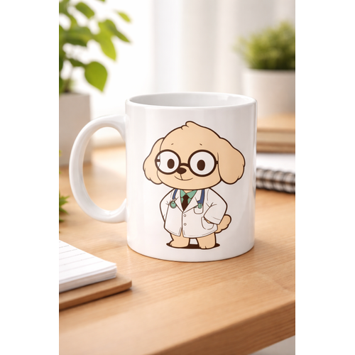 Doktor K�pek Tasar�ml� Porselen Kupa MODEL 175 � Sevimli Veteriner / Doktor Temal� Kahve Kupas� � Hayvan Severlere Hediye Kupa