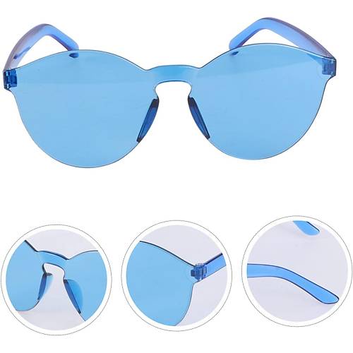 Sert Mika Oval �ekilli �er�evesiz Mavi G�zl�k Retro Parti 5x14 cm