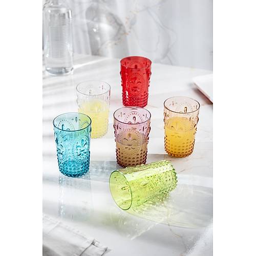 Akrilik Renkli 6'l� K�sa Bardak & Su Me�rubat Kahve Yan� Barda�� 400 ml ( Cam De�ildir )