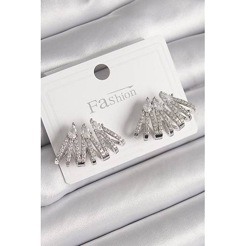 Pirin� G�m�� Renk Zirkon Ta�l� Deniz Kabu�u Model Kad�n K�pe