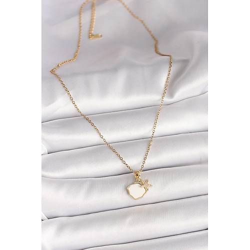 316L �elik Gold Renk Zincir Sallant� Beyaz Mineli Deniz Kabu�u Zirkon Ta�l� Deniz Y�ld�z� Fig�r Kad�n Kolye