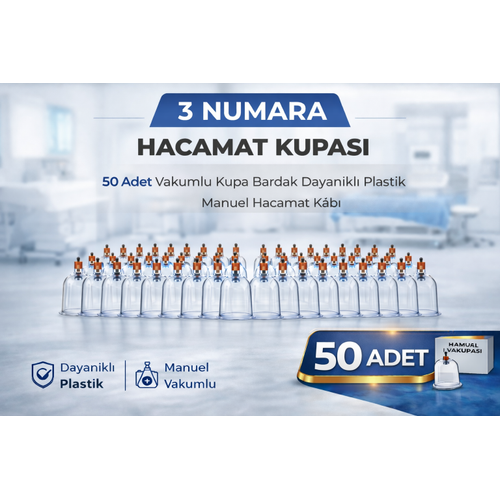3 Numara Hacamat Kupas� 50 Adet Vakumlu Kupa Bardak Dayan�kl� Plastik Manuel Hacamat Kab� Seti