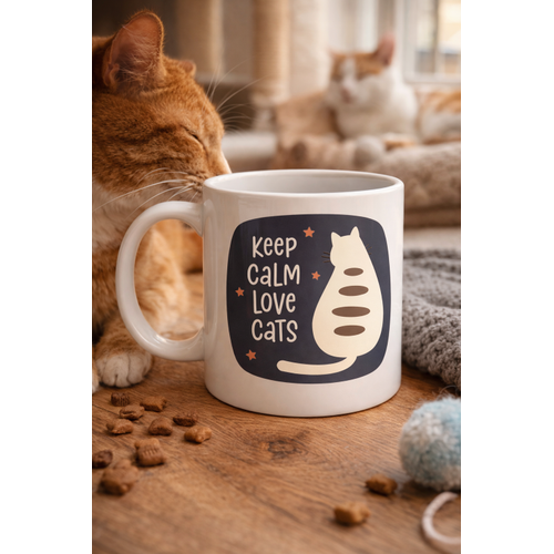 Keep Calm Love Cats Kedi Temal� Porselen Kupa MODEL 56 � Sevimli Tasar�m , Kahve & �ay Kupas�
