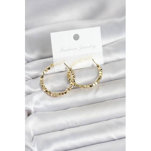 Pirin� Gold Renk Minimal Kare Halka Kad�n K�pe