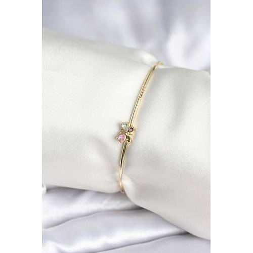 Renkli Kelebek Fig�r Gold Renk Pirin� Kad�n Bileklik