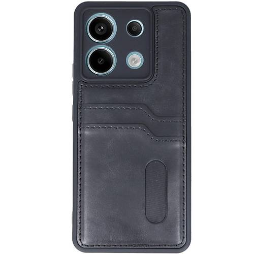 Redmi Note 13 Pro 5G K�l�f Sara Kartvizitli Deri K�l�f - Siyah