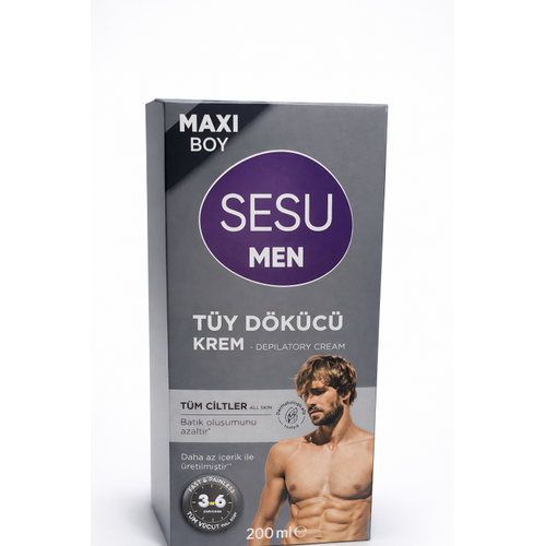 Sesu Men T�y D�k�c� Krem 200 ml Maxi Boy Erkekler ��in H�zl� Etkili Depilasyon Kremi