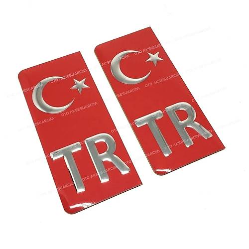 TR Plaka Armas� Metal Etiket Sticker K�rm�z� 2'li