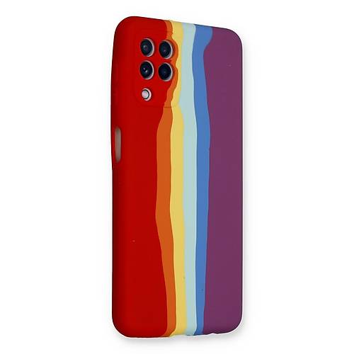 Galaxy A22 K�l�f Ebruli Lansman Silikon - K�rm�z�-Mor