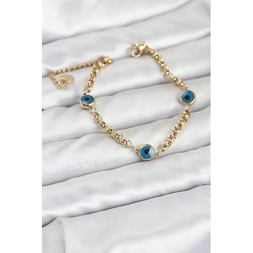 316L �elik Nazar Model Gold Renk Kad�n Bileklik