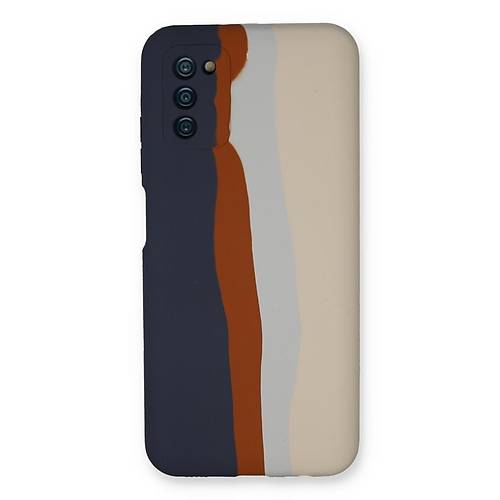 Galaxy A03S K�l�f Ebruli Lansman Silikon - Lacivert-Krem