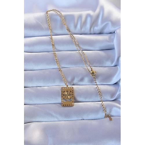 316L Alt�n Renk ��lemeli Yonca Model Vintage Kolye