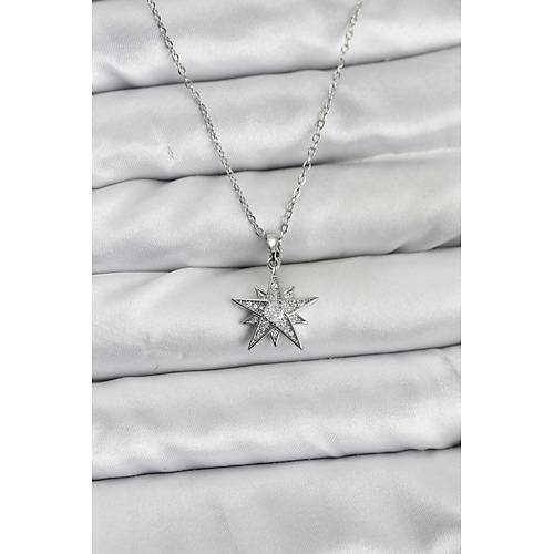 316L �elik Zincir G�m�� Renk Y�ld�z Model Zirkon Ta�l� Kad�n Kolye