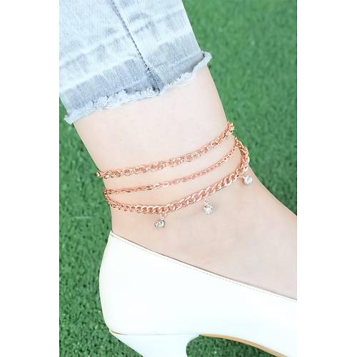 Zirkon Ta�l� Rose Renk Zincirli Hal Hal