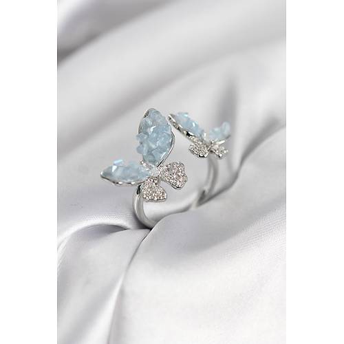 G�m�� Renk Mavi Kelebek Model Zirkon Ta�l� Kad�n Y�z�k