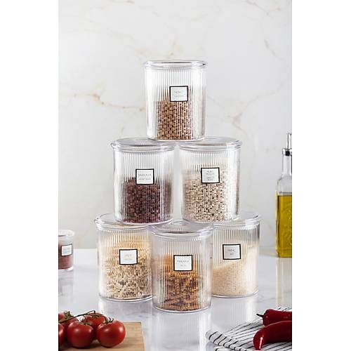6'l� Barok Yuvarlak B�y�k Kavanoz Seti & Saklama Kab� & Erzak Kab� (6*2000 ML)