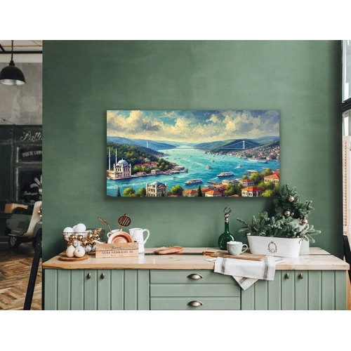 �stanbul Bo�az Manzaras� Kanvas Tablo 60x120cm