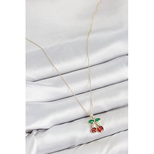 Pirin� Zirkon Ta�l� Kiraz Model Gold Renk Kad�n Kolye