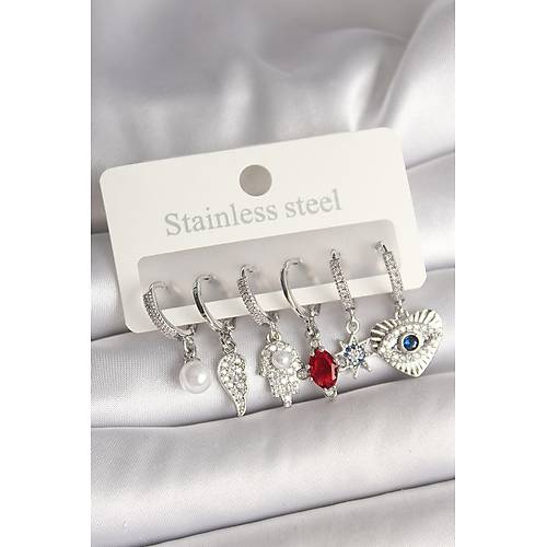 Pirin� G�m�� Renk Zirkon Ta�l� Fatma Ana El Fig�r Kad�n K�pe Seti