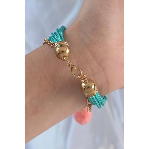 Turkuaz Renk Kar Tanesi Fig�r Zincir Detay �pli �oklu Bileklik