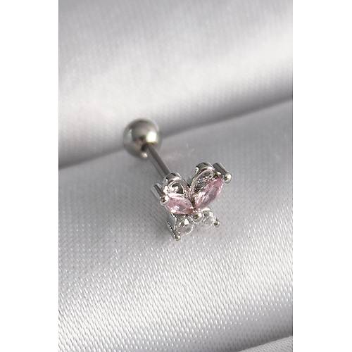 316L �elik G�m�� Renk Pembe Zirkon Ta�l� Kelebek Tragus Piercing