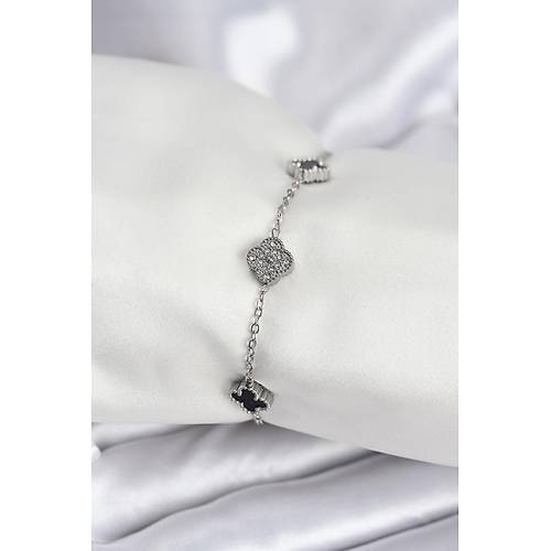 316L �elik G�m�� Renk Siyah ve Zirkon Ta�l� Baby Boy Yonca Kad�n Bileklik