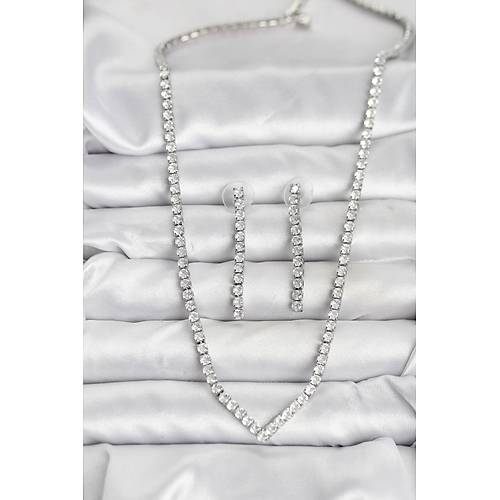 G�m�� Renk Zirkon Ta�l� Kad�n Kolye K�pe Seti