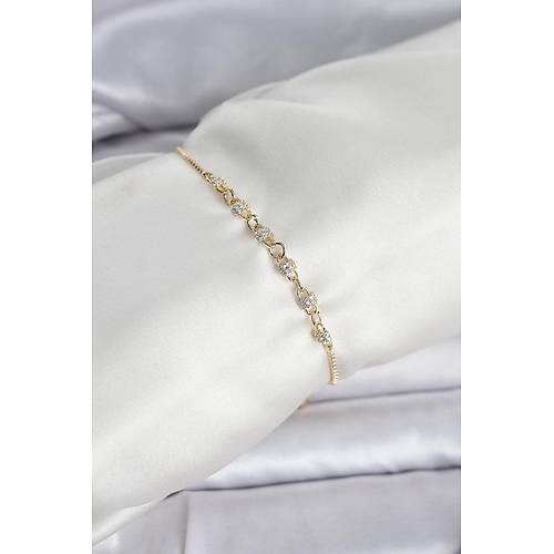 Gold Renk Zincir Model Zirkon Ta�l� Pirin� Asans�rl� Kad�n Bileklik