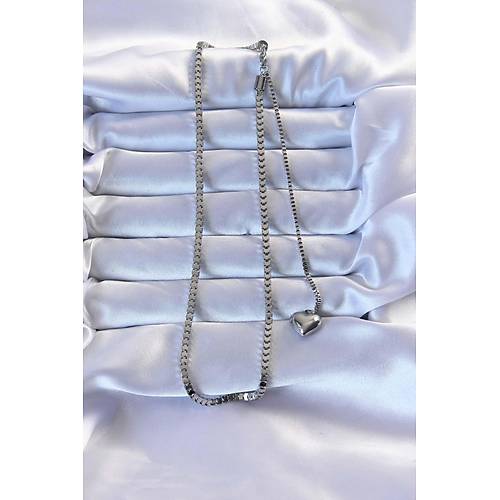 316L �elik G�m�� Renk K�p Zincirli Kalpli Kolye