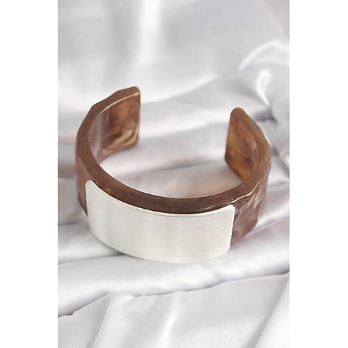 Kahverengi Mermer Desen Akrilik Plastik G�m�� Dikd�rtgen Plaka Vintage Kad�n Bilezik