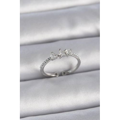 Pirin� G�m�� Renk Zirkon Ta�l� Kalp �nci Detay Ayarlanabilir Model Kad�n Y�z�k