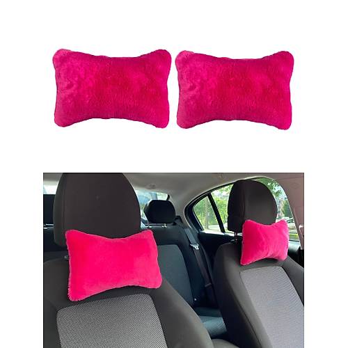 Yumu�ak Pelu�lu Ortopedik Araba Seyahat Boyun Yast��� 2'li Fu�ya Pembe
