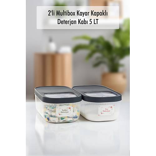 2'Li 5 LT Multibox Kayar Kapakl� Saklama Kab� & Erzak Kab� & Toz Ve Tablet Deterjan Kutusu ( ET�KET HED�YEL� )