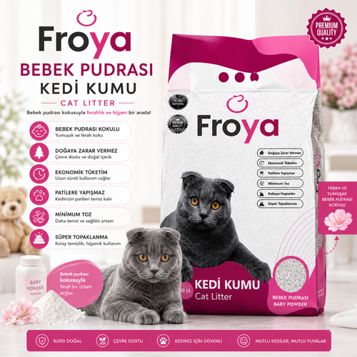 Froya Bebek Pudras� Kokulu Kedi Kumu 10 Lt Orta Taneli Topaklanan Tozsuz Kedi Kumu