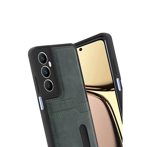 Realme C65 Sara Kartvizitli Deri K�l�f - Ye�il