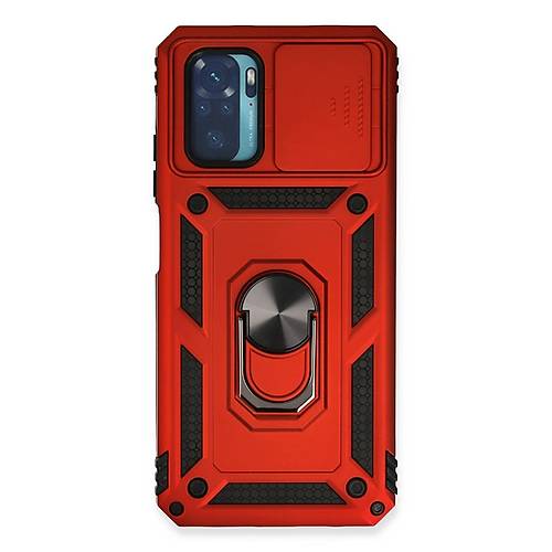 Redmi Note 10 K�l�f Pars Lens Y�z�kl� Silikon - K�rm�z�