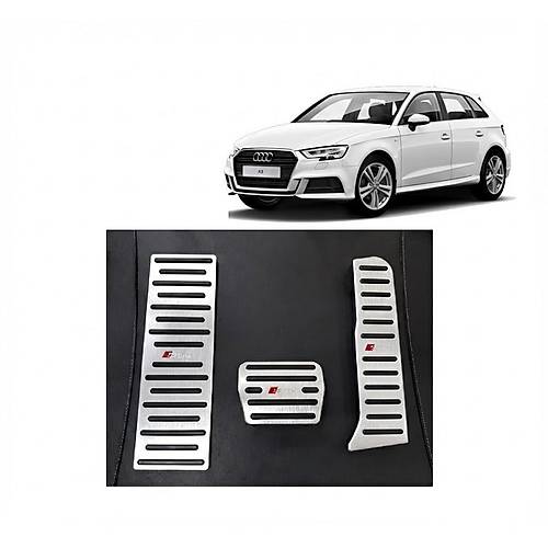 Audi A3 Q3 Uyumlu Otomatik Vites Pedal Seti Gaz Fren Ayak Dayama Tak�m� 3 Par�a Krom