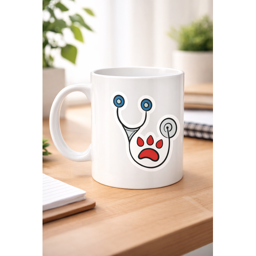 Veteriner Temal� Porselen Kupa MODEL 178 � Patili Stetoskop Tasar�ml� Kahve Kupas� � Veterinerlere ve Hayvan Severlere Hediye Kupa