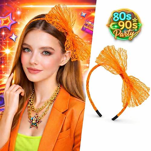 80�ler 90�lar Neon Turuncu Dantel Ta� Fiyonklu